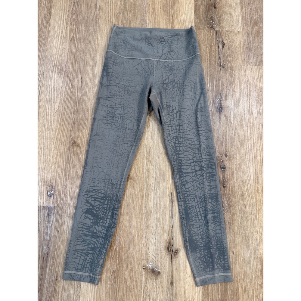 Lululemon Wunder Under Leggings‎ Womens 6 Sage Green Cracked Print Excellent